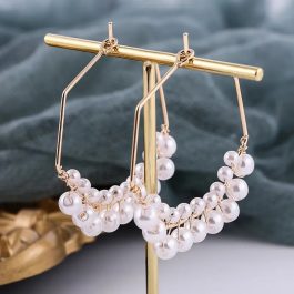 Jewels of Nepal Simulated Pearls Beaded Polygonal Shaped Hoop Earrings for Women