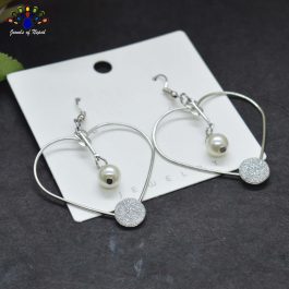 Jewels of Nepal Silver Toned Faux Moti Dangling Heart Drop Earrings For Women