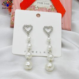 Jewels of Nepal Silver Toned Heart Stone Top Faux Moti Drop Dangling Earrings For Women