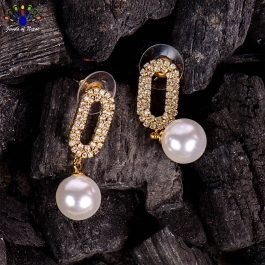 Golden/Silver Plated Stone Studded Top Simulated Pearl Drop Earrings For Women-Jewels of Nepal