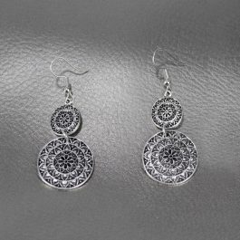 Silver Metal Double Layered Round Drop Earrings