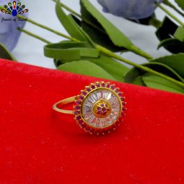 Gold Plated White/Red American Diamond Stone Studded Finger Ring For Women