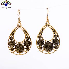 Golden Drop Style Twisted Patterned Dangling Earrings For Women- Jewels Of Nepal
