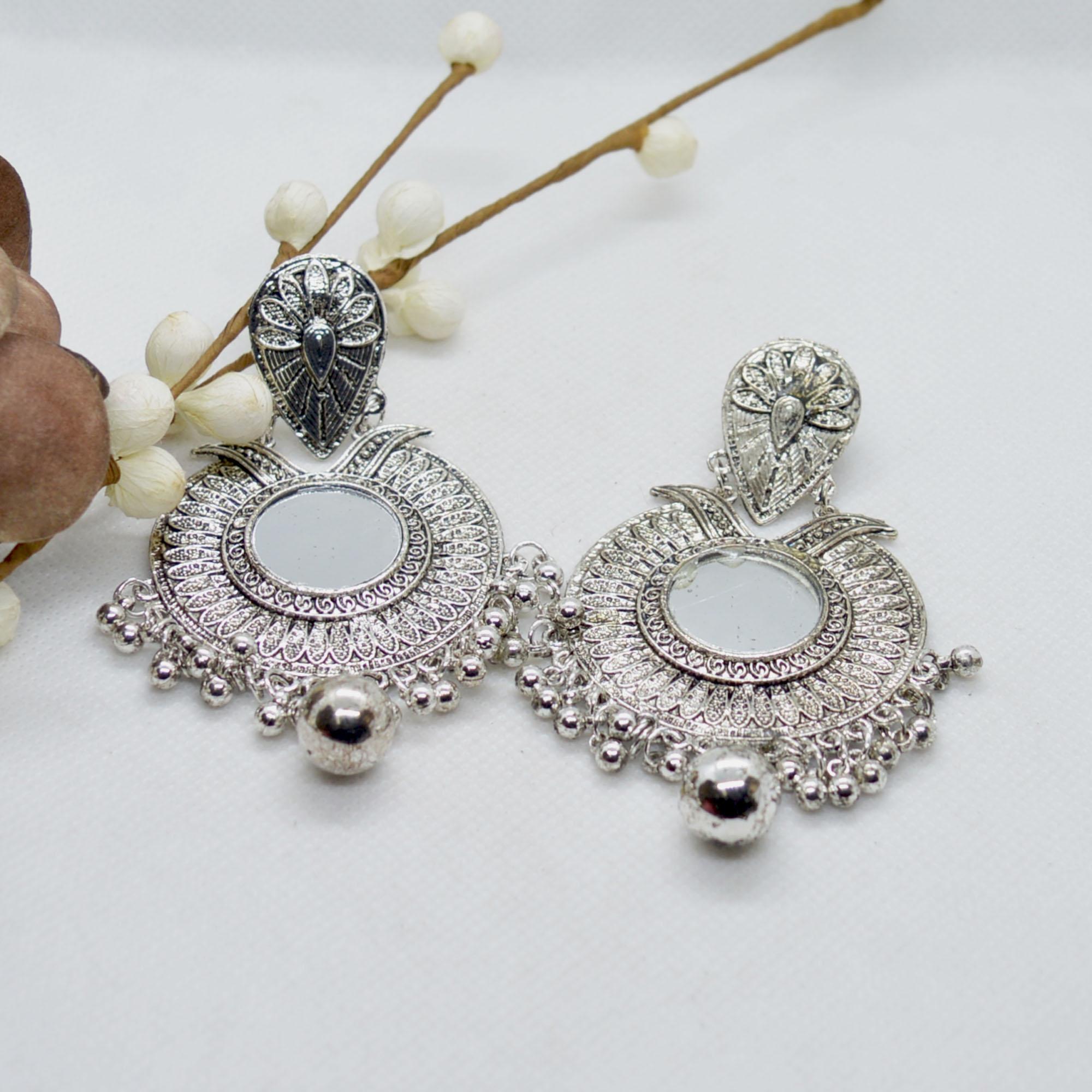 Round Mirror Embellished Multicolored Beads Pinjada Drop Earrings For Women - Image 2