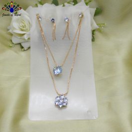 Jewels of Nepal American Diamond Stoned Layered Chain Pendant Necklace & Earrings Set for Women