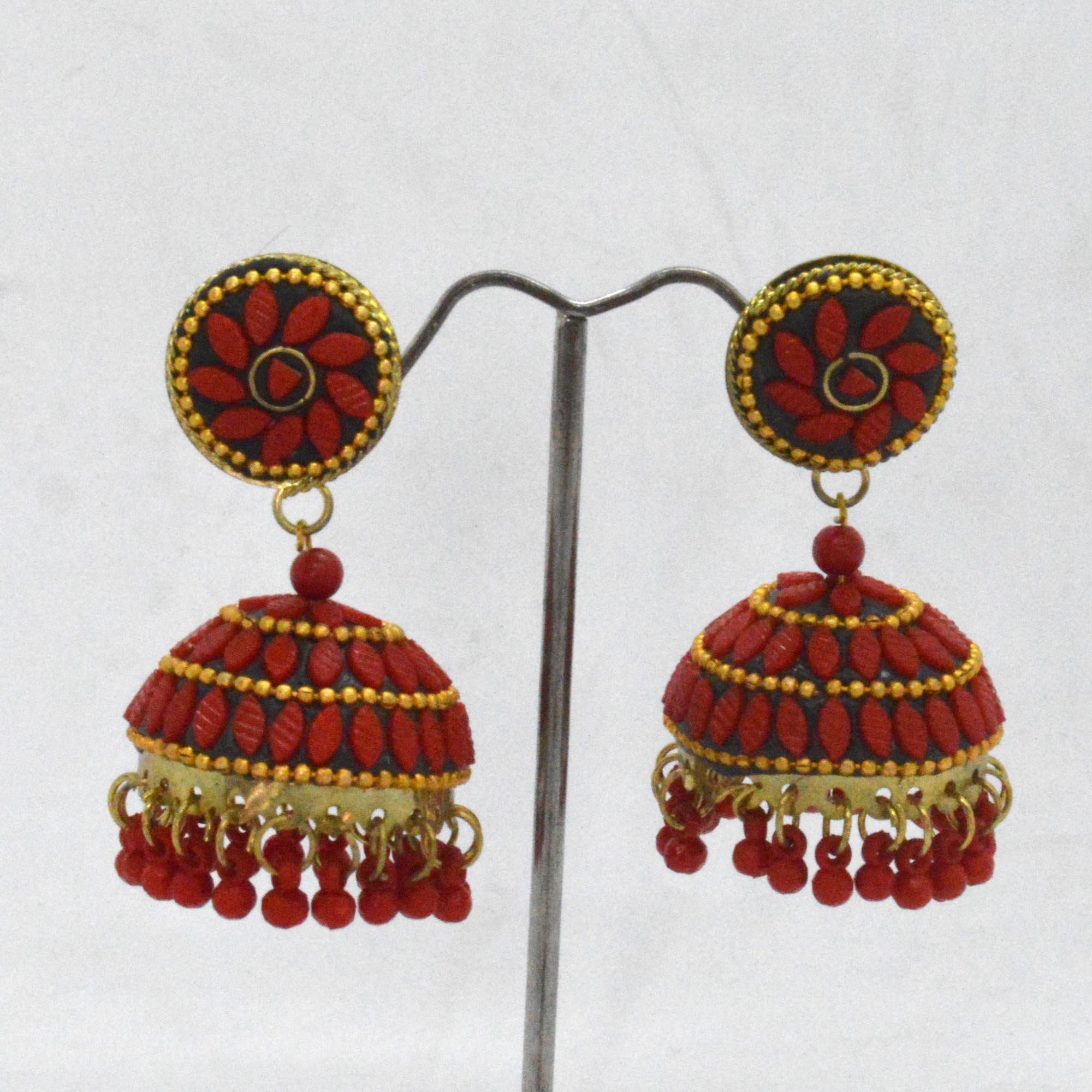 Jewels of Nepal Black/Silver Mirror / Beads Studded Pinjada Earrings For Women - Image 3