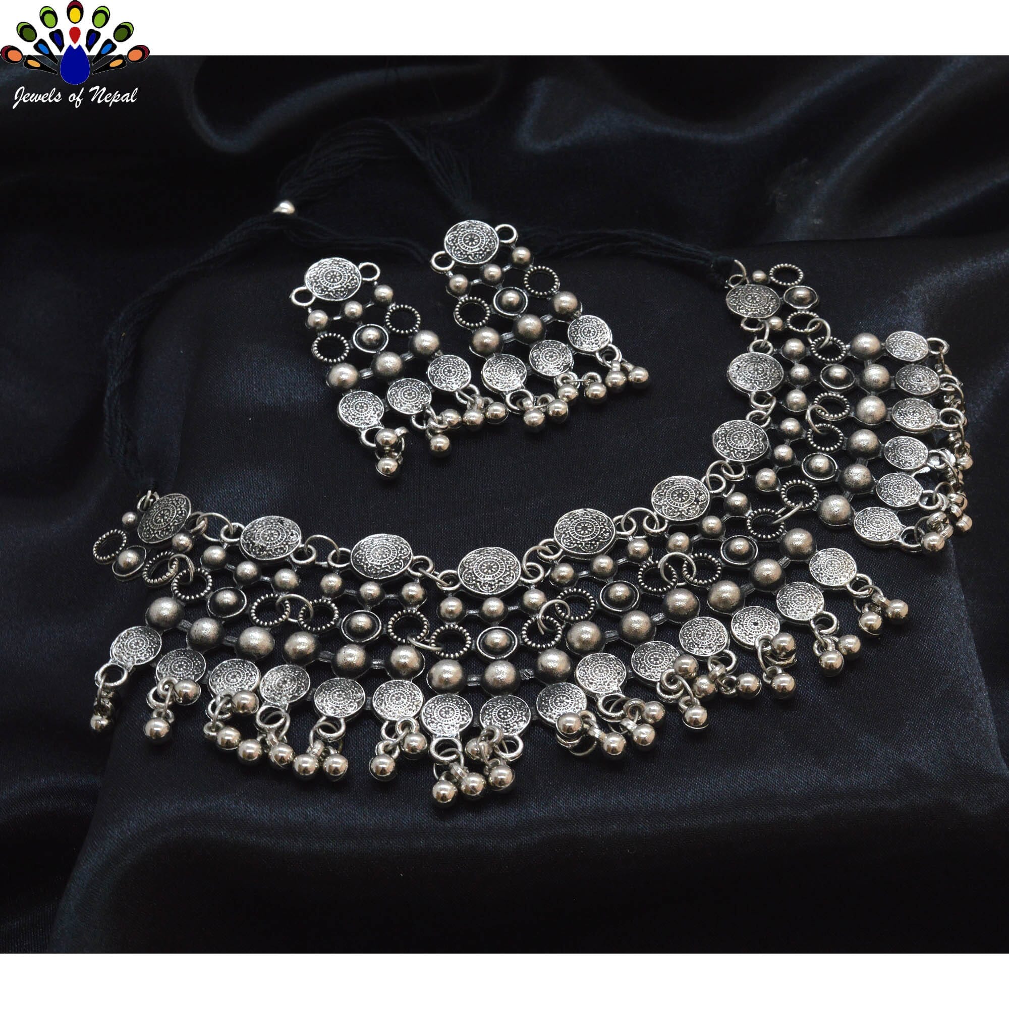 Jewels of Nepal Silver Oxidized Statement Jewelry Set for Women