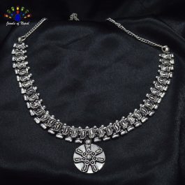Jewels of Nepal Silver Oxidized Tribal Designed Pendant Necklace (Free Nose Clip)