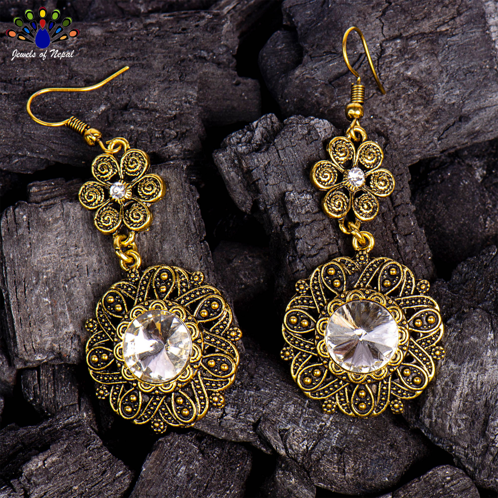 Floral Designed Round Drop Earrings For Women - Image 2