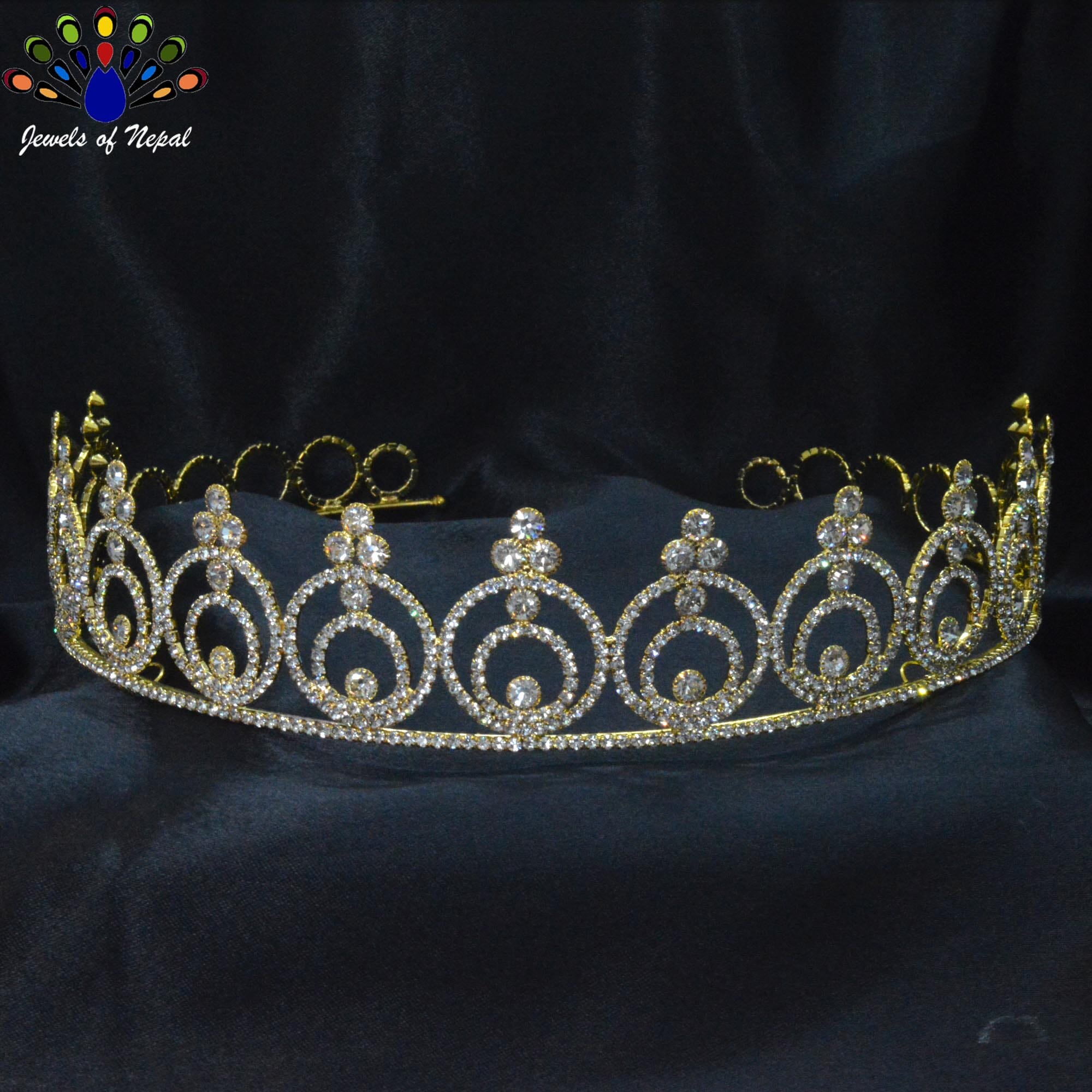 Golden/White Stunning Bridal Full Head Round Crown/Hair Embellishment For Women