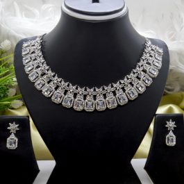 Jewels of Nepal American Diamond Studded Necklace & Earrings Set for Women