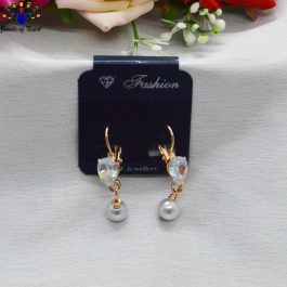 Jewels of Nepal Drop CZ Stoned Faux Pearl Drop Lever Back Earrings for Women