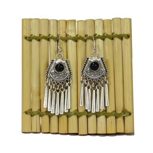 Silver Stoned Tassel Designed Earrings For Women - Image 2