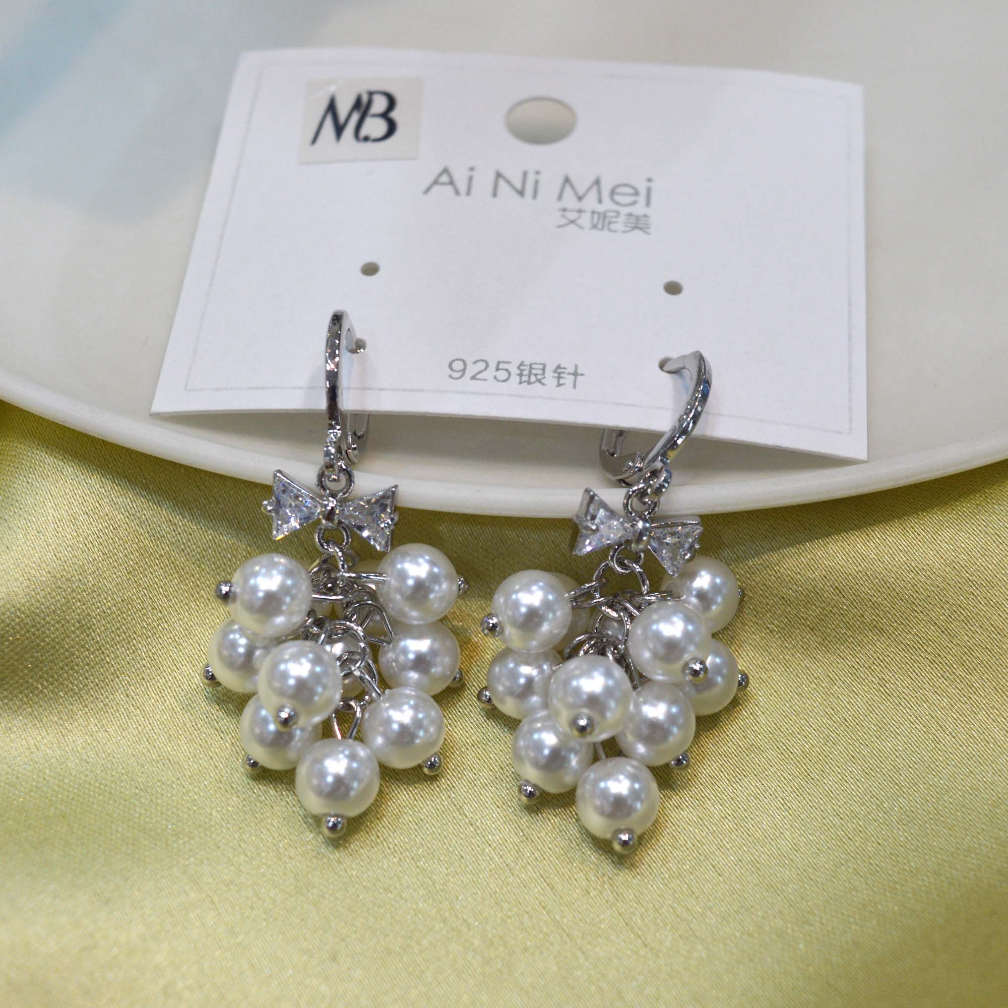 Jewels Of Nepal S925 Faux Pearl Clustered Drop Dangling Bow Stone Earrings For Women - Image 3