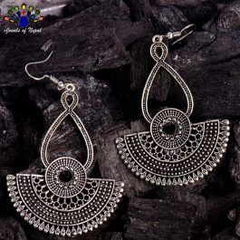 Silver Tribal Designed Drop Earrings For Women- Jewels Of Nepal