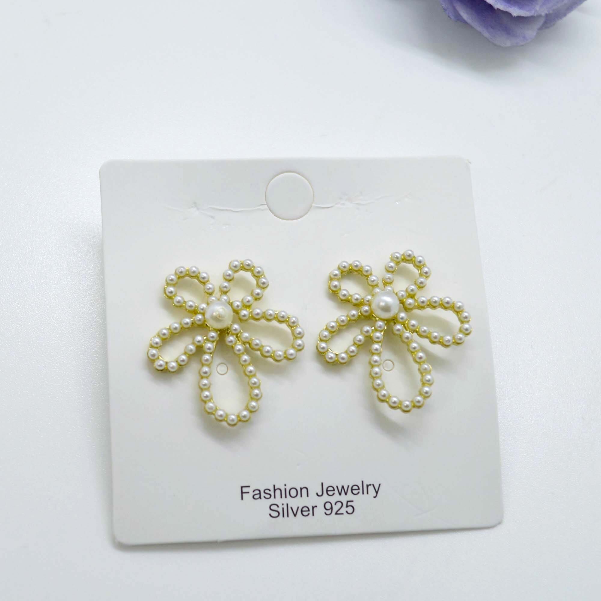 Jewels of Nepal Simulated Pearl Studded Cutout Flower Designed Studs for Women