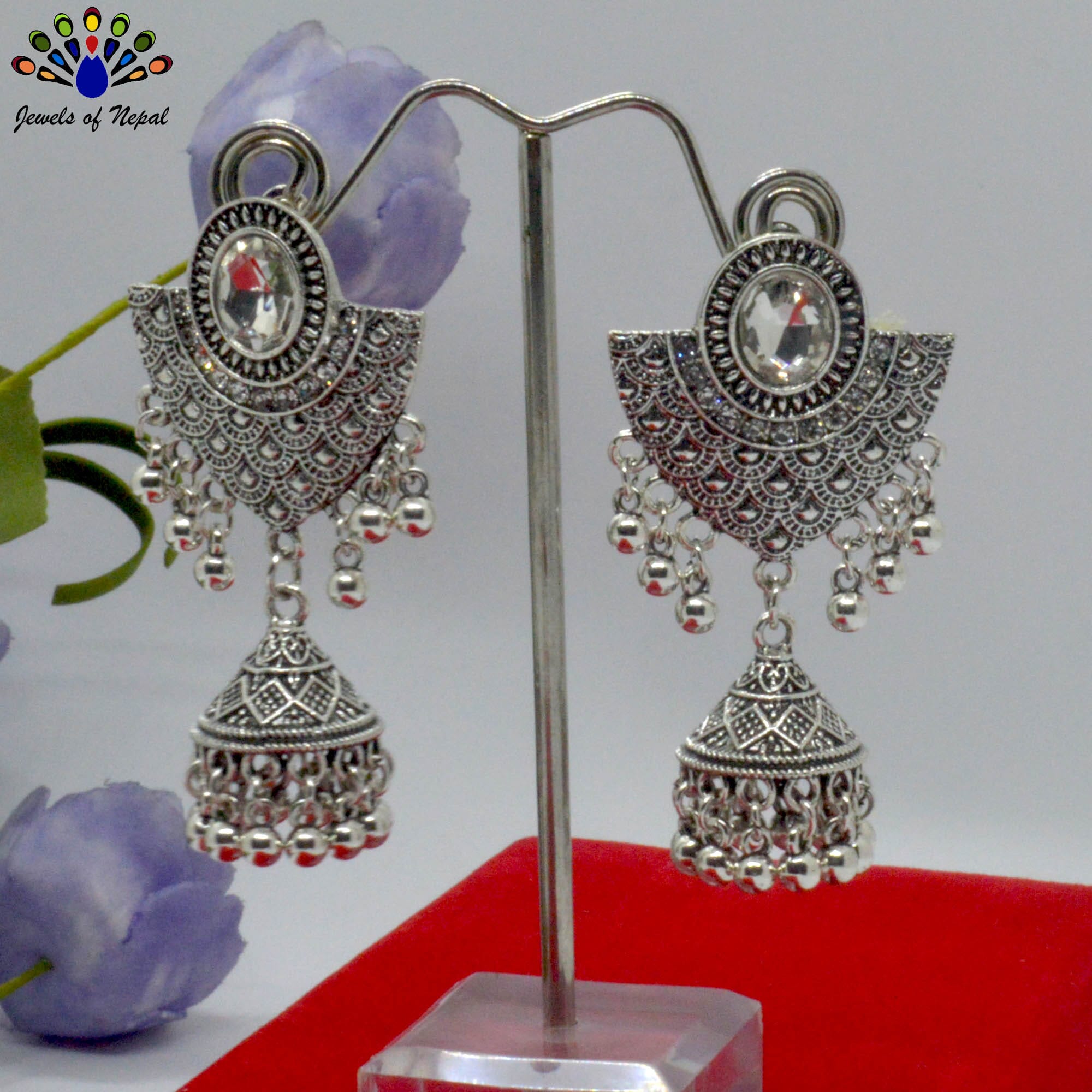 Silver Toned Ethnic Style Pinjada Drop Earrings For Women