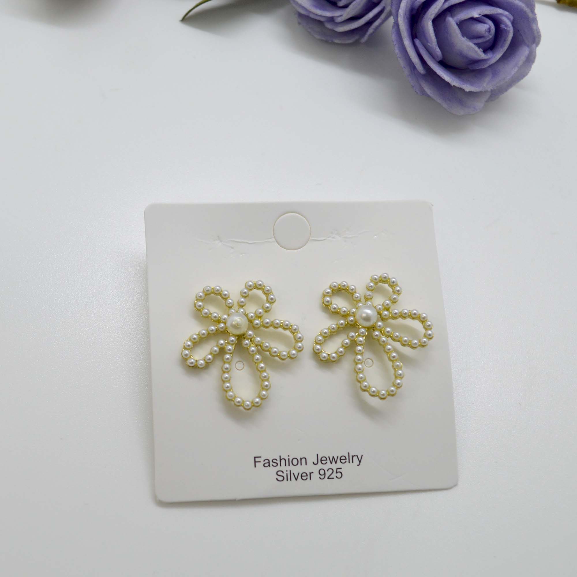 Jewels of Nepal Simulated Pearl Studded Cutout Flower Designed Studs for Women - Image 2