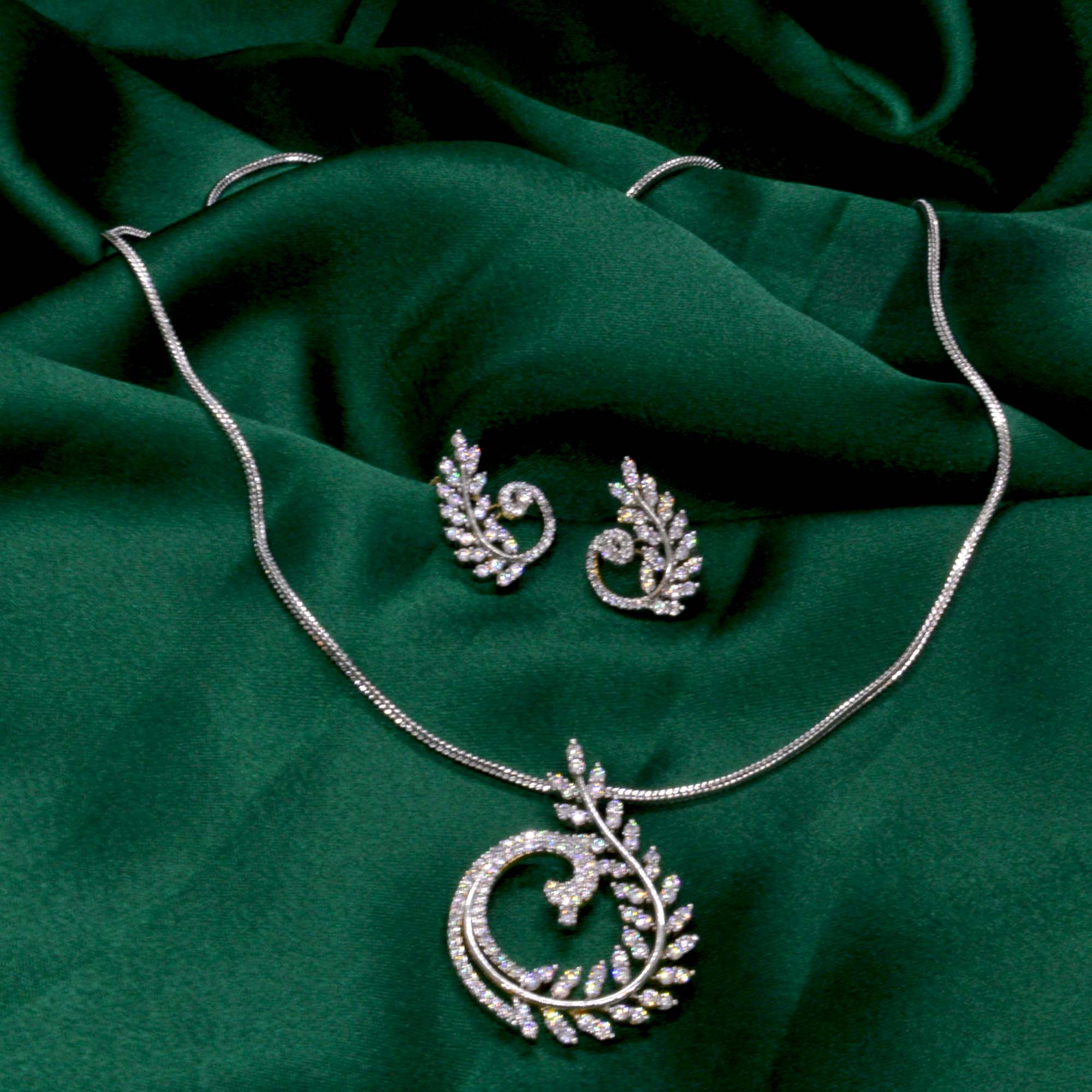 Jewels Of Nepal Cubic Zirconia 5A Australian Diamond Studded Mayur Pendant & Earrings Set For Women - Image 2
