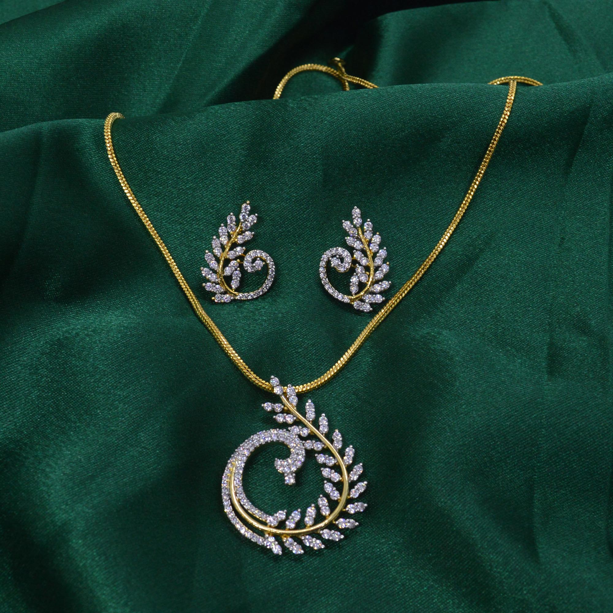 Jewels Of Nepal Cubic Zirconia 5A Australian Diamond Studded Mayur Pendant & Earrings Set For Women - Image 3