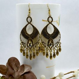 Golden Drop Design Dot Textured Tassel Earrings For Women