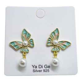 Jewels of Nepal Resin Art Butterfly Designed Simulated Pearl Drop Stud Earrings for Women