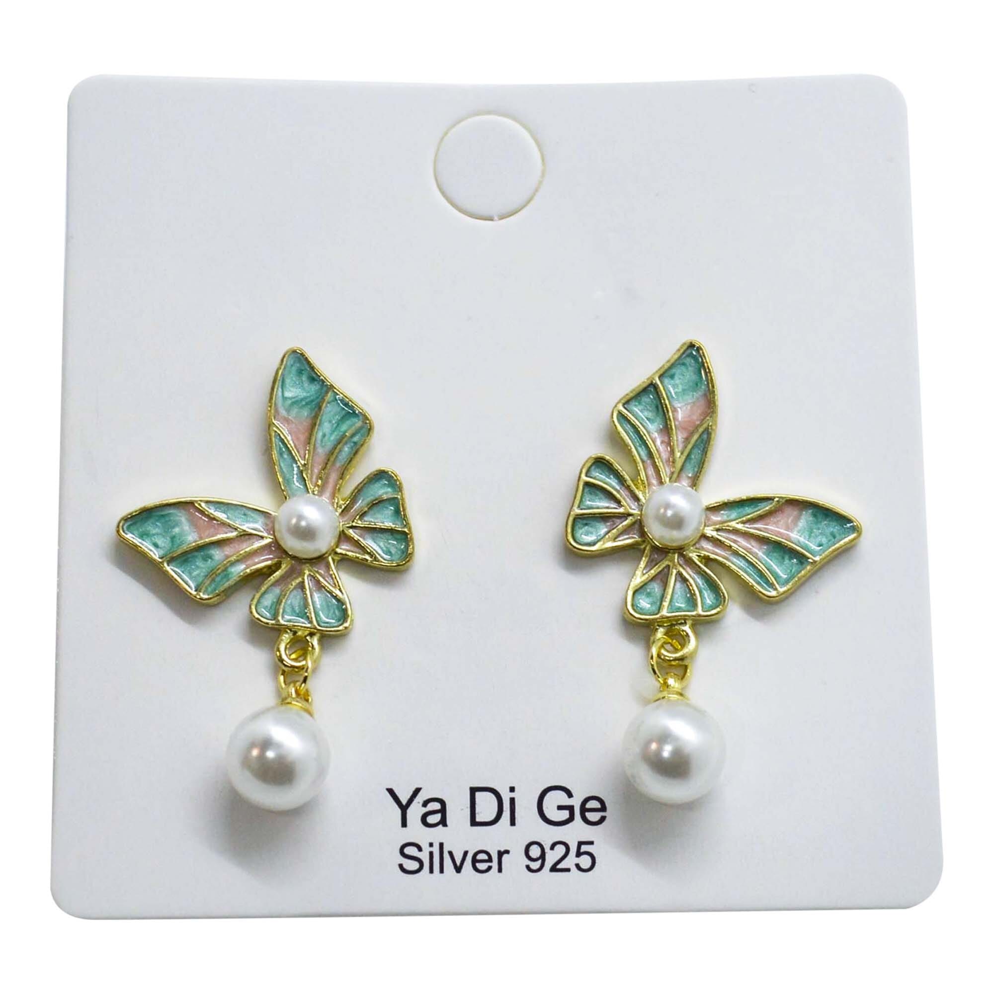 Jewels of Nepal Resin Art Butterfly Designed Simulated Pearl Drop Stud Earrings for Women