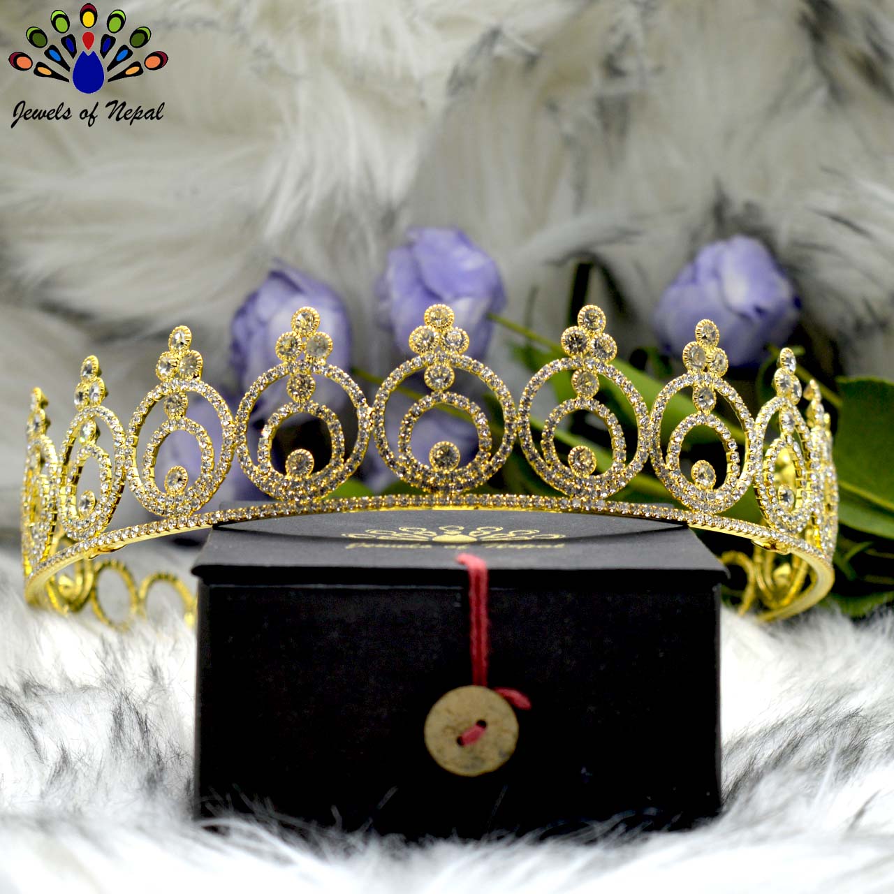 Golden/White Stunning Bridal Full Head Round Crown/Hair Embellishment For Women - Image 3