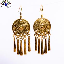 Golden Tribal Designed Tasseled Earrings- Jewels Of Nepal