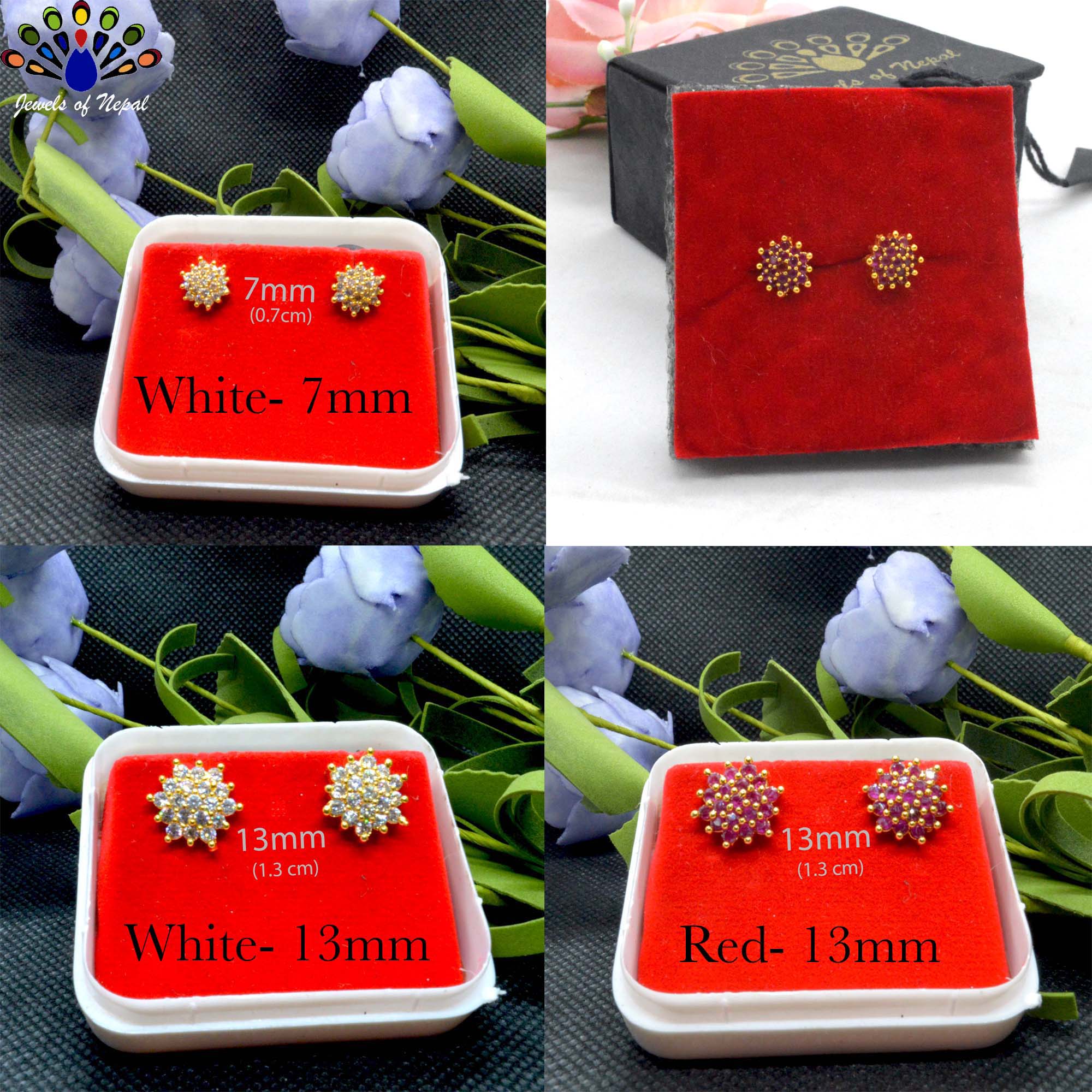 Faux Ruby / White Stone Gold Plated Thaka Earring Studs For Women- 1 Pc - Image 2
