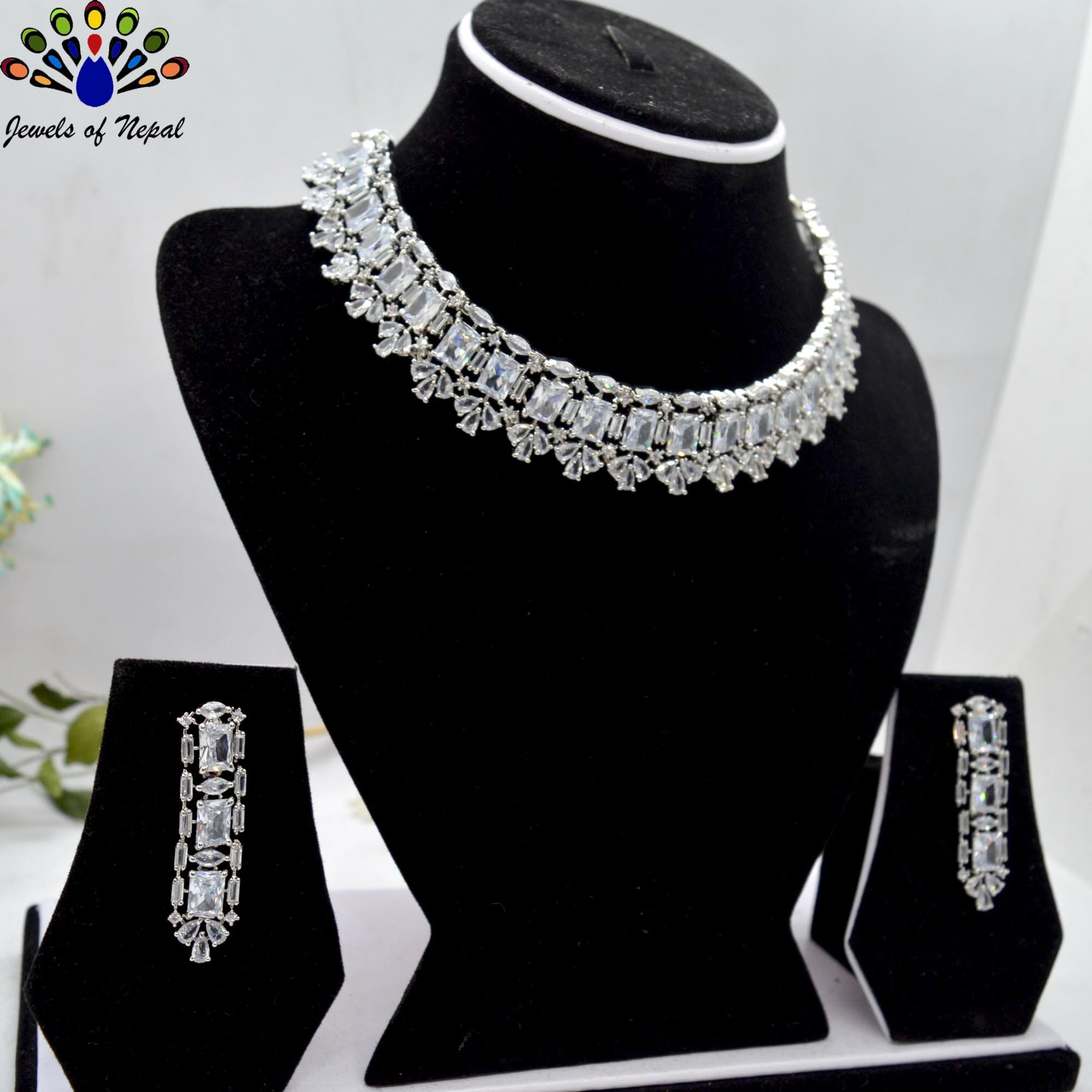 Jewels of Nepal American Diamond Studded Choker Necklace & Earrings Set for Women - Image 4
