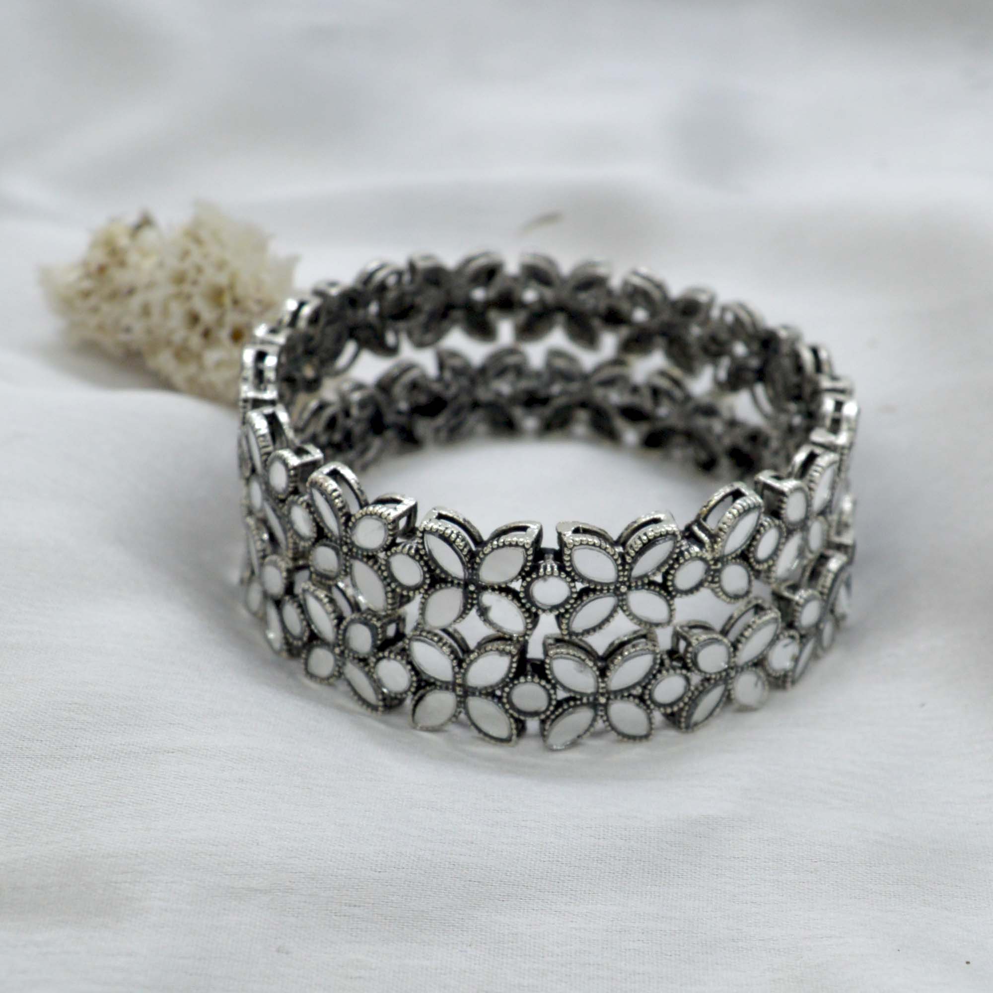 Jewels Of Nepal Gunmetal Toned Mirror Studded Bangles Set For Women- Set of 2 pcs - Image 3
