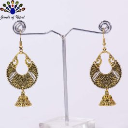 Antique Toned Ethnic Designed Chandbali Pinjada Drop Earrings For Women- Jewels of Nepal