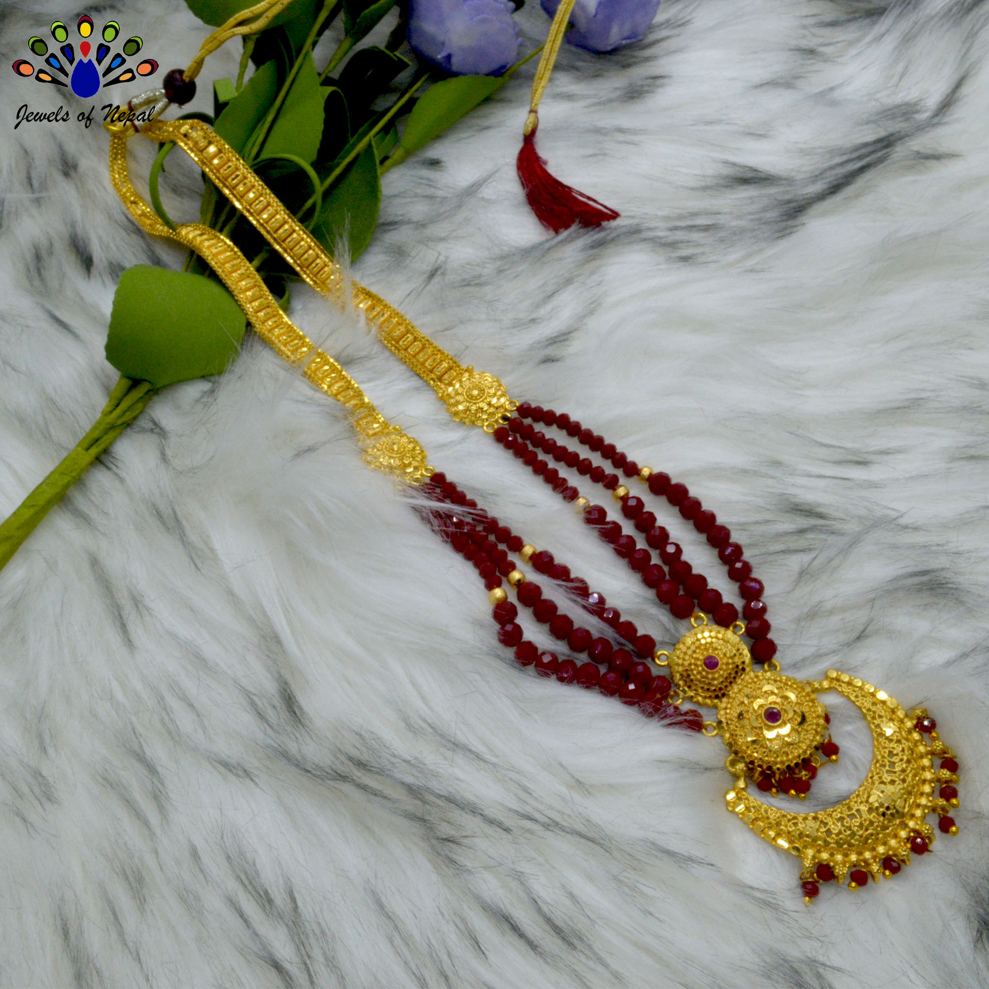 Chandbali Designed Gold Plated Faux Moti / Crystal Beaded Adjustable Ranihaar For Women - Image 6