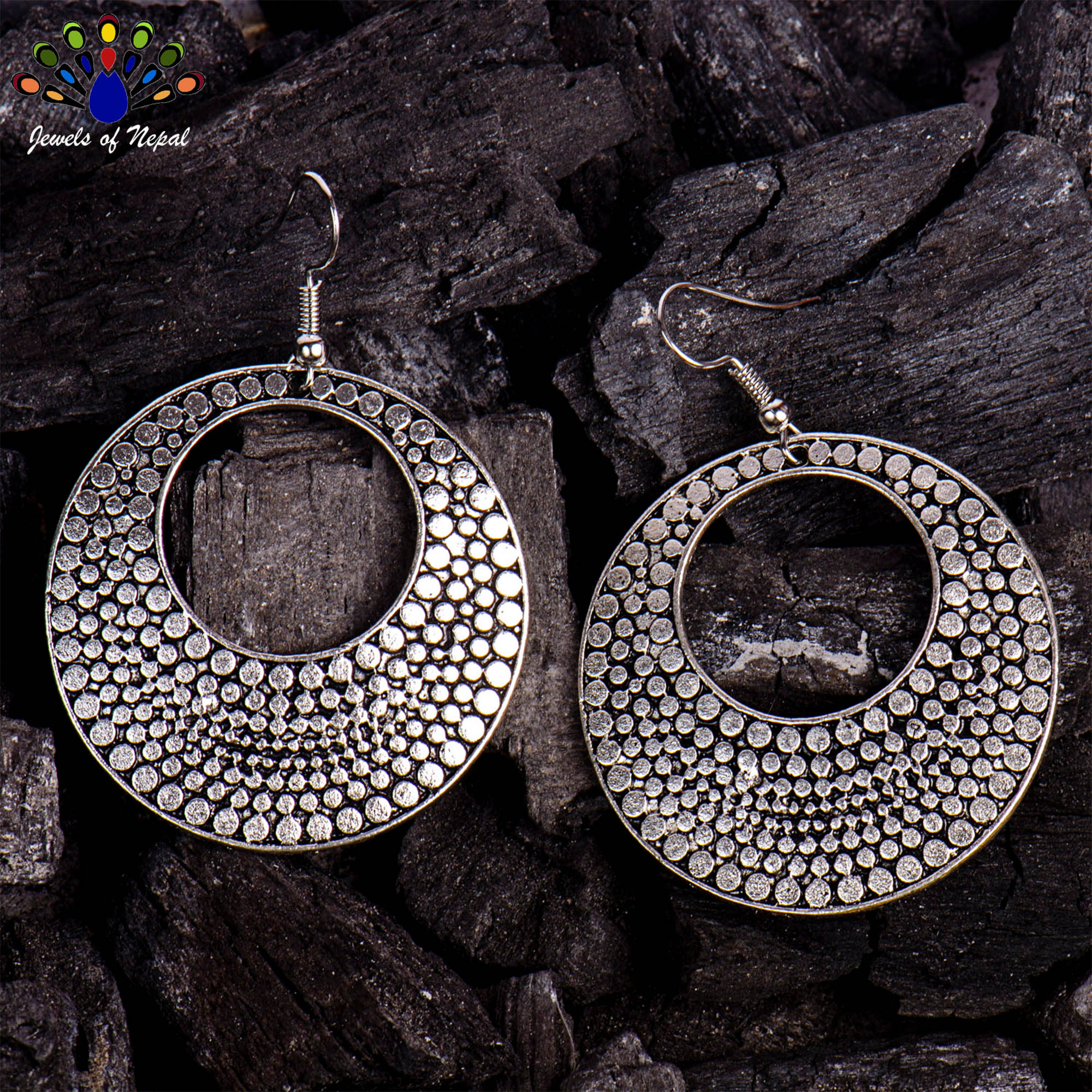 Metallic Textured Circular Drop Earrings