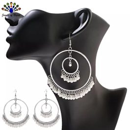 Faux Pearl Tassel Retro Style Round Hoop Earrings for Women- Jewels of Nepal
