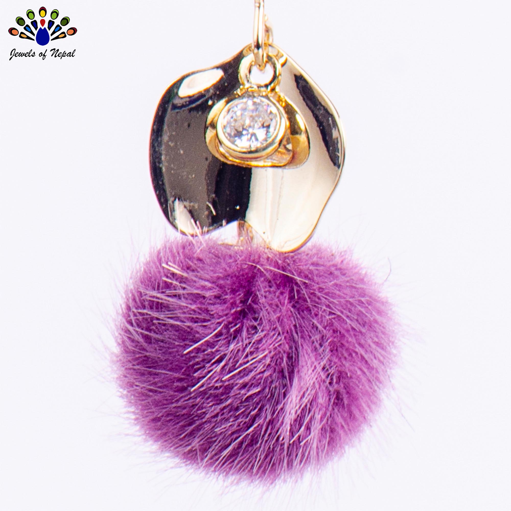 Purple Pom Drop Earrings For Women-Jewels of Nepal - Image 3