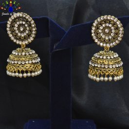 Jewels of Nepal Golden Stone Studded Round Top Pinjada Earrings For Women