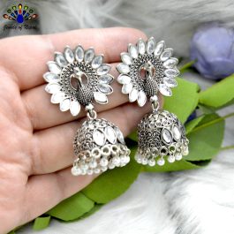Silver Oxidized Toned Peacock Top Pinjada Earrings by Jewels of Nepal