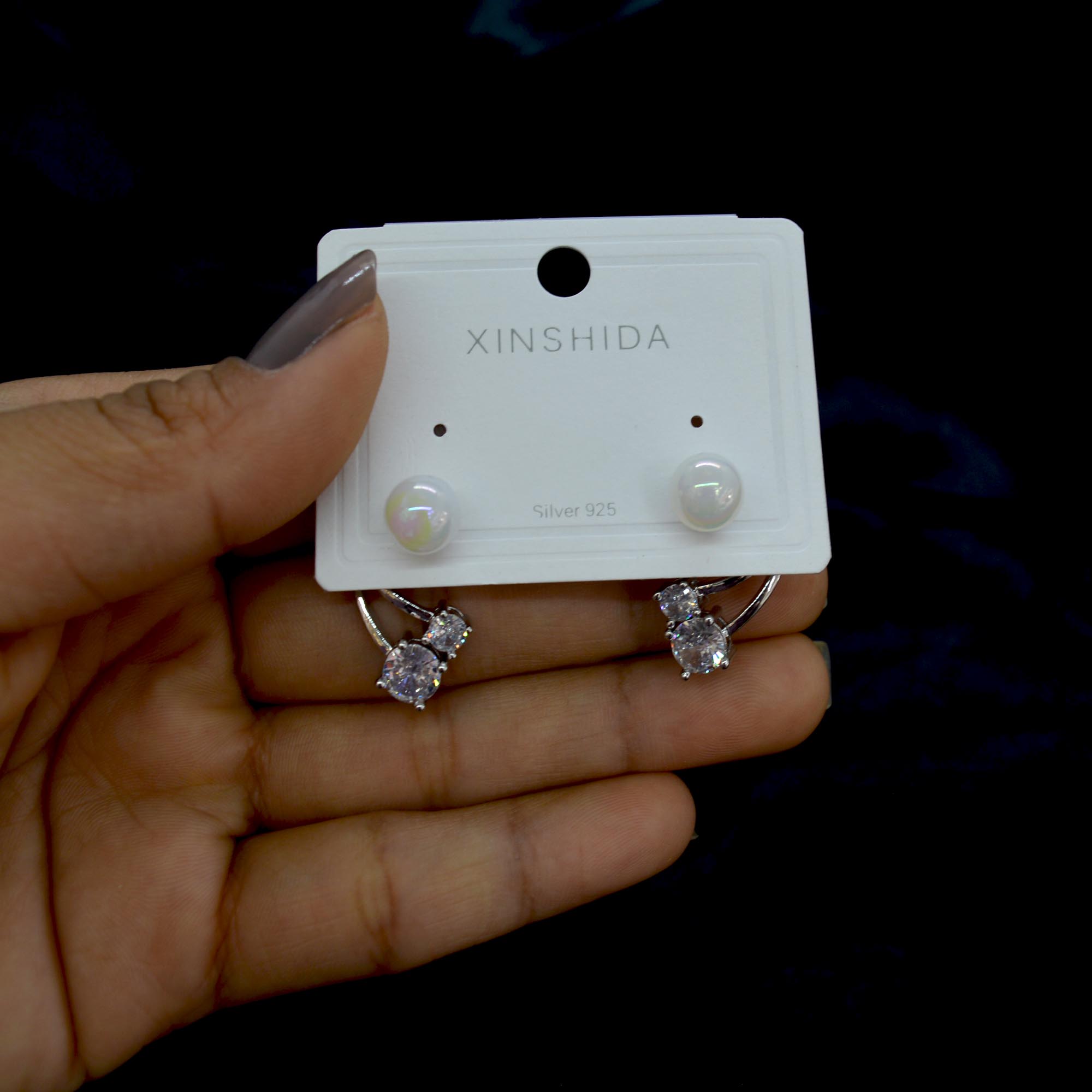 Jewels of Nepal CZ Stones Studded S925 Stylish Double Sided (Jacket) Earrings For Women - Image 3