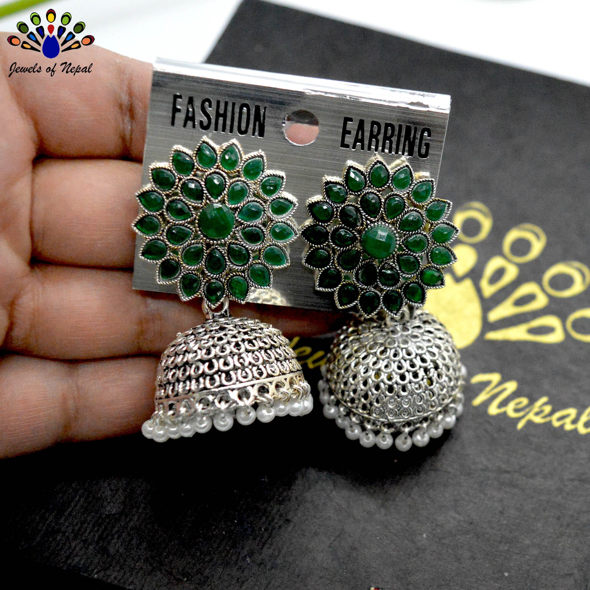 Silver Flower Top Pinjada Earrings by Jewels of Nepal - Image 2