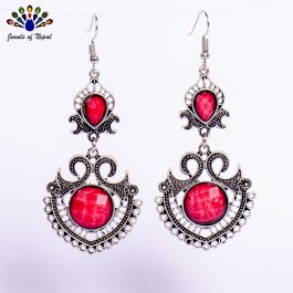 Silver/Multicolored Stone Studded Tribal Designed Earrings