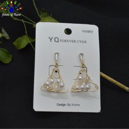 Jewels of Nepal Golden/Silver S925 Korean Simulated Pearls Beaded Triangular Drop Earrings For Women