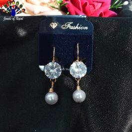 Jewels of Nepal Round CZ Stoned Faux Pearl Drop Lever Back Earrings for Women