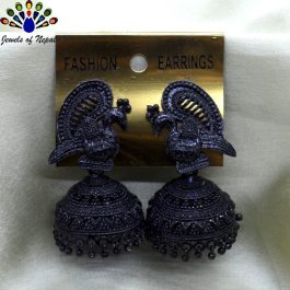 Jewels of Nepal Black Toned Peacock Top Pinjada Earrings For Women
