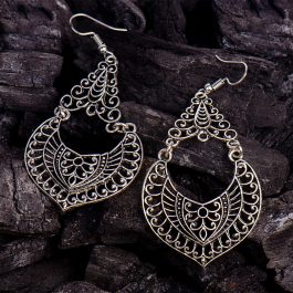 Jewels Of Nepal- Silver Cutout Patterned Drop Earrings For Women