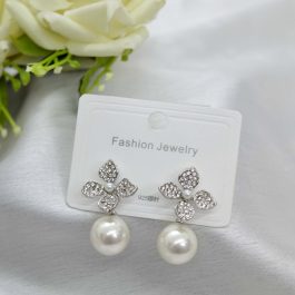 Jewels of Nepal S925 Stone Studded Flower Top Simulated Moti Dangling Earrings For Women
