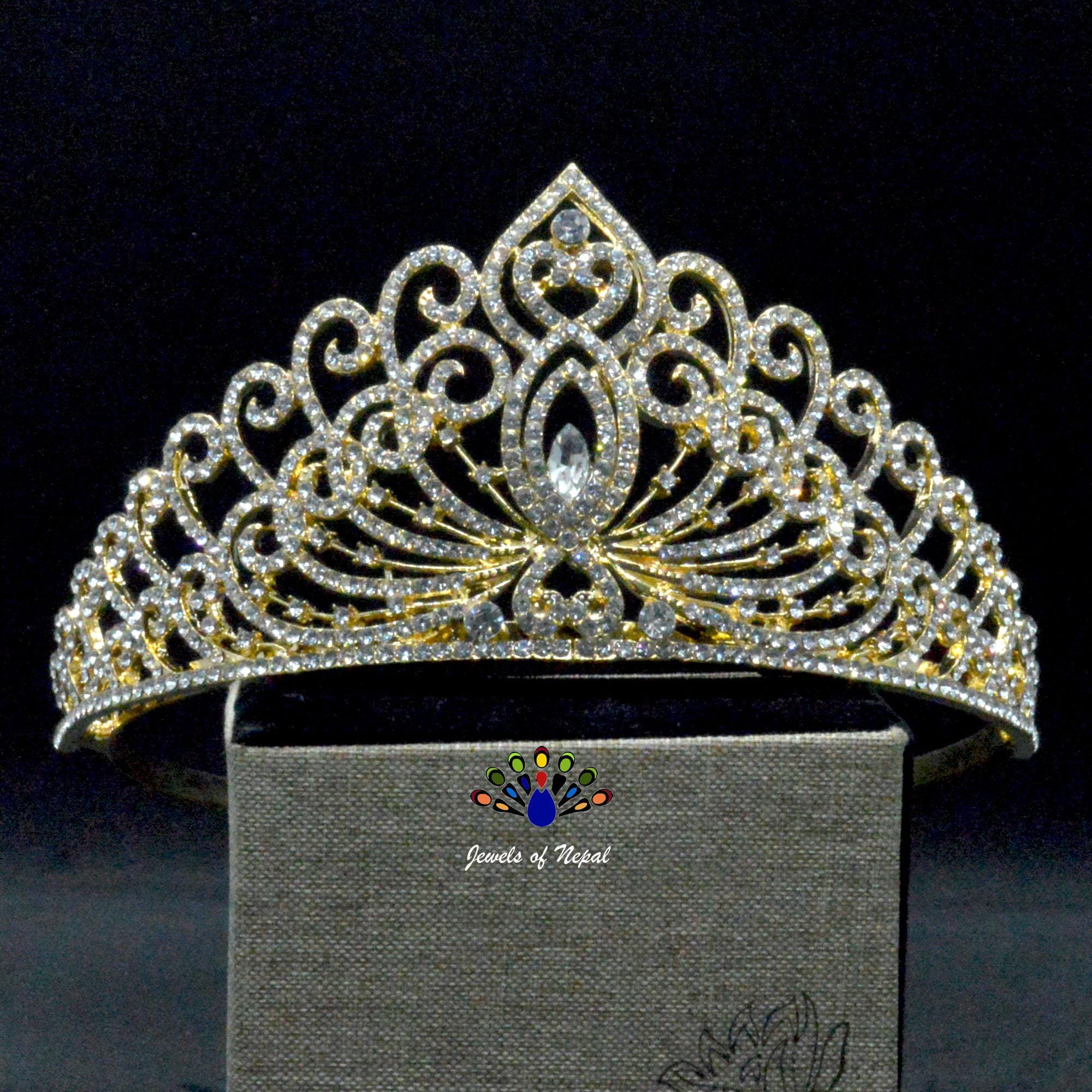 Golden/White Stunning Bridal Shiny Tiara Crown/Hair Embellishment For Women
