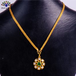 Gold Plated Traditional Flower Designed Stones Studded Chain Pendant for Women