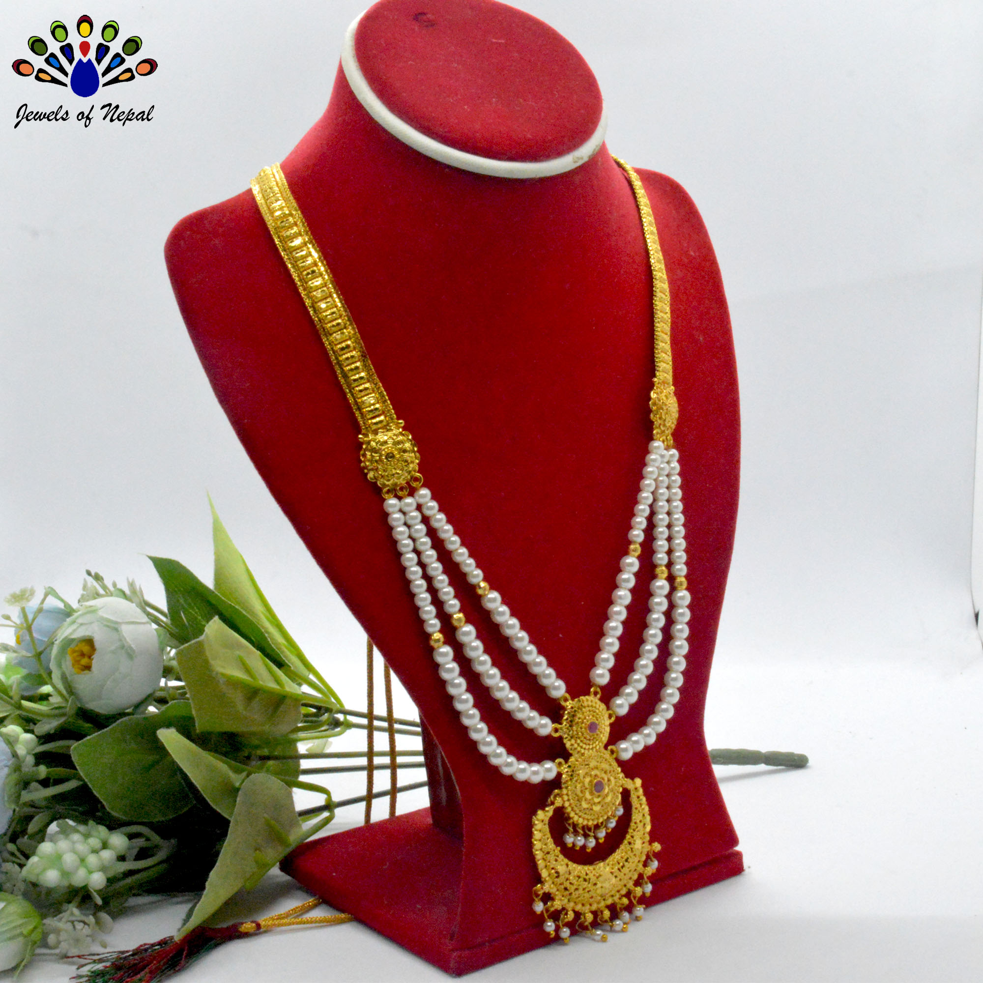 Chandbali Designed Gold Plated Faux Moti / Crystal Beaded Adjustable Ranihaar For Women